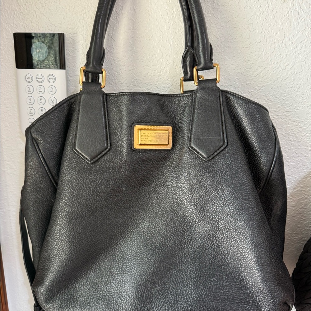 Marc Jacobs Black Tote Bag with Gold Accents